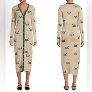 RHODE Avery Floral Button Front Knit Midi Sweater Dress Size XL